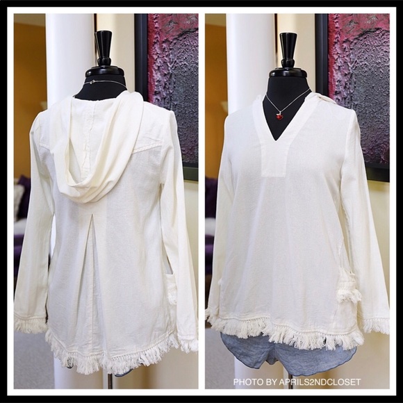 BOHO HOODIE FRINGE TRIM PULLOVER TUNIC TOP - Picture 3 of 8